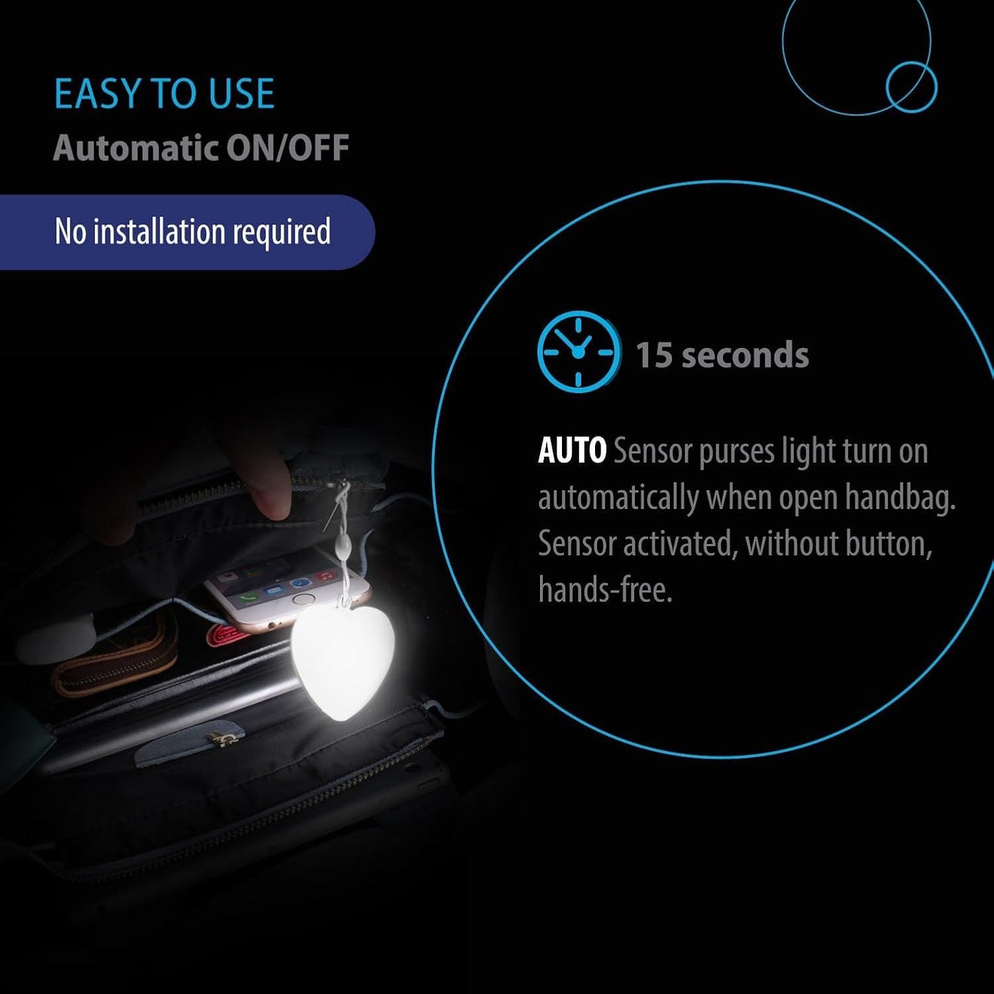 PurseHeart™ Rechargeable Handbag Light